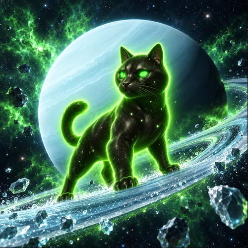 UranusCat standing on the glowing rings of Uranus