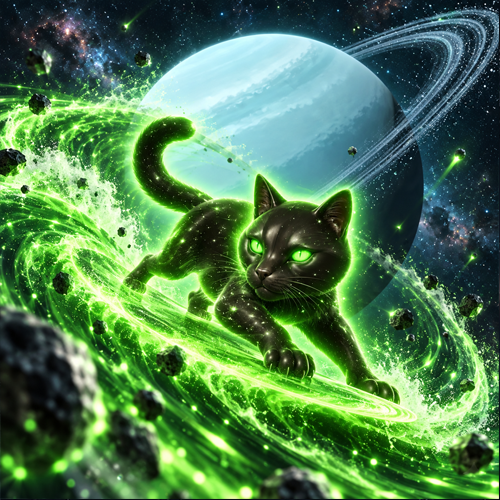UranusCat surfing a radioactive green energy wave